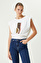 Ekru Baskılı Kolsuz Crop Tshirt