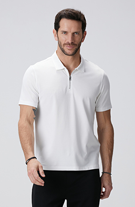 N-Tech Beyaz Polo Yaka Merserize T-shirt_1
