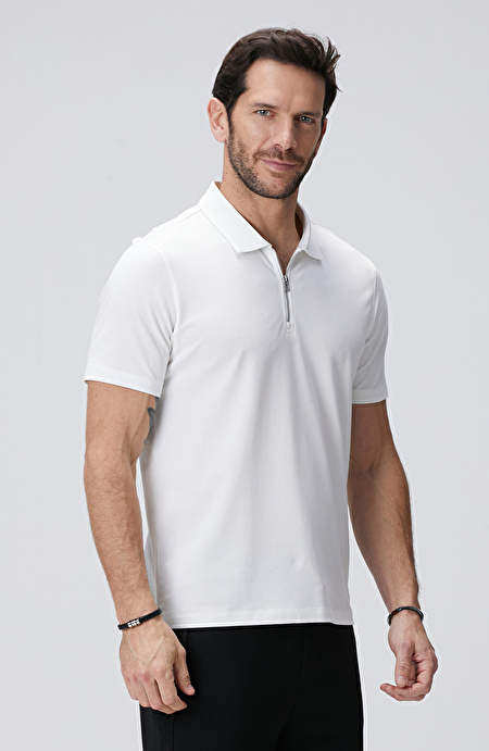 N-Tech Beyaz Polo Yaka Merserize T-shirt_3