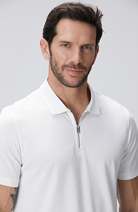 N-Tech Beyaz Polo Yaka Merserize T-shirt_5