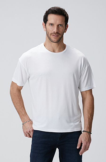 Beyaz Modal Karışımlı T-shirt_1