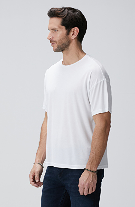 Beyaz Modal Karışımlı T-shirt_3