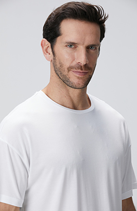 Beyaz Modal Karışımlı T-shirt_5
