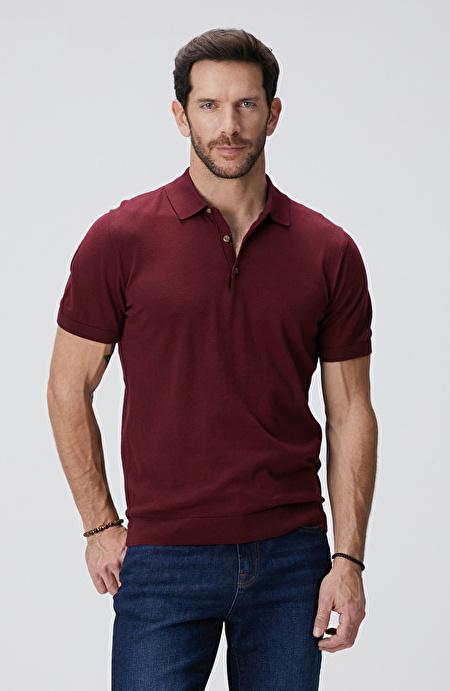 Bordo Polo Yaka Basic Kazak