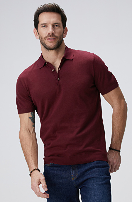 Bordo Polo Yaka Basic Kazak_1