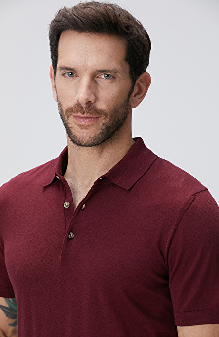 Bordo Polo Yaka Basic Kazak_5
