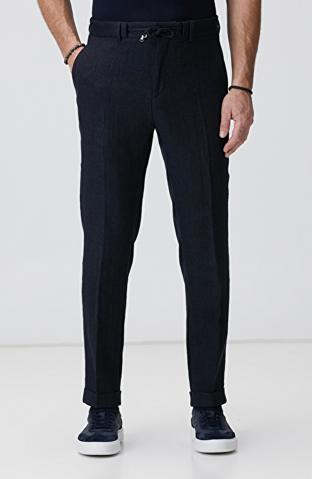 Lacivert Keten Karışımlı Jogger Pantolon_1