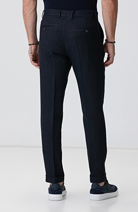 Lacivert Keten Karışımlı Jogger Pantolon_2