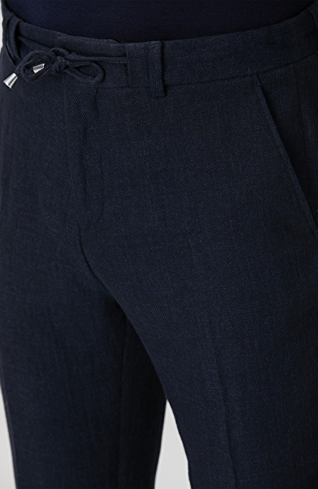 Lacivert Keten Karışımlı Jogger Pantolon_3