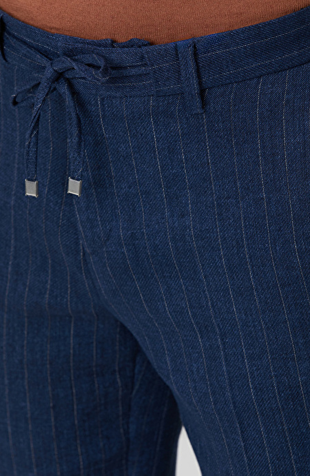 Lacivert Keten Karışımlı Pantolon_3