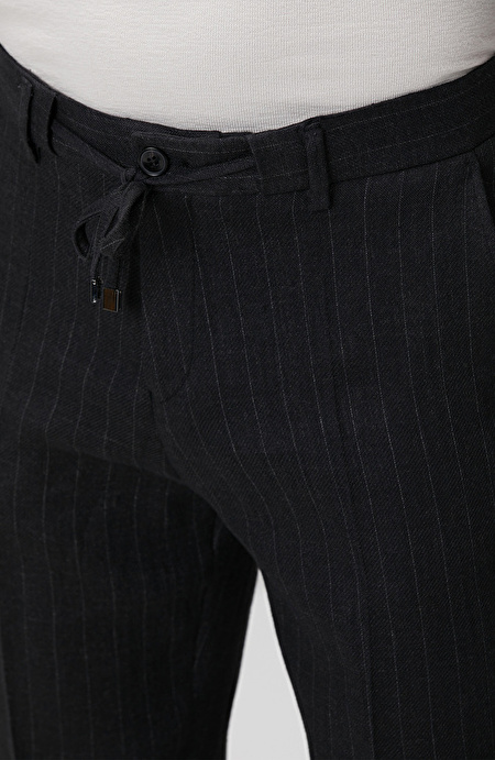 Siyah Keten Karışımlı Jogger Pantolon_3