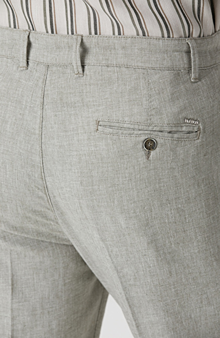 Haki Keten Karışımlı Pantolon_4