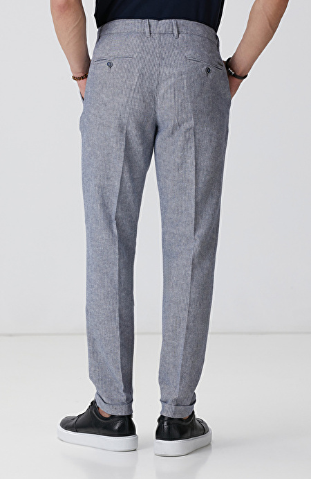 Lacivert Keten Karışımlı Pantolon_2