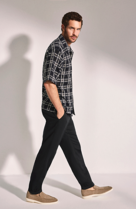 Siyah Keten Jogger Pantolon
