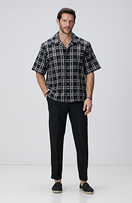 Siyah Keten Jogger Pantolon_1