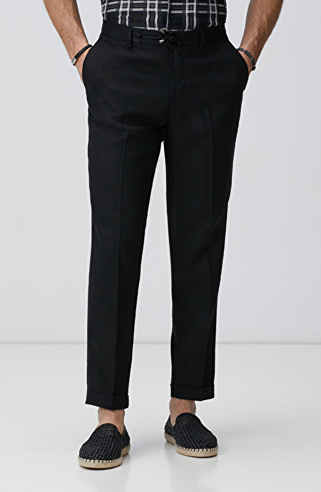 Siyah Keten Jogger Pantolon_2