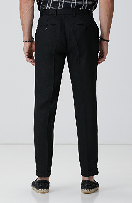 Siyah Keten Jogger Pantolon_3