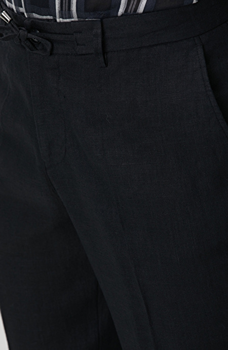 Siyah Keten Jogger Pantolon_4