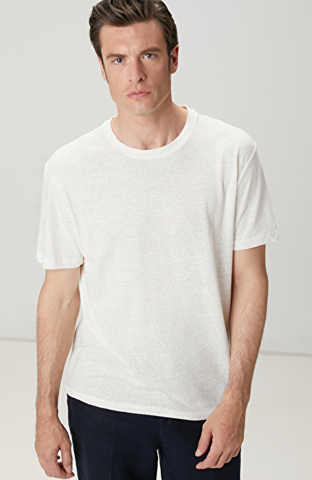 Kırık Beyaz Keten Karışımlı T-shirt_1