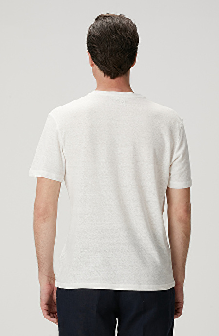 Kırık Beyaz Keten Karışımlı T-shirt_4