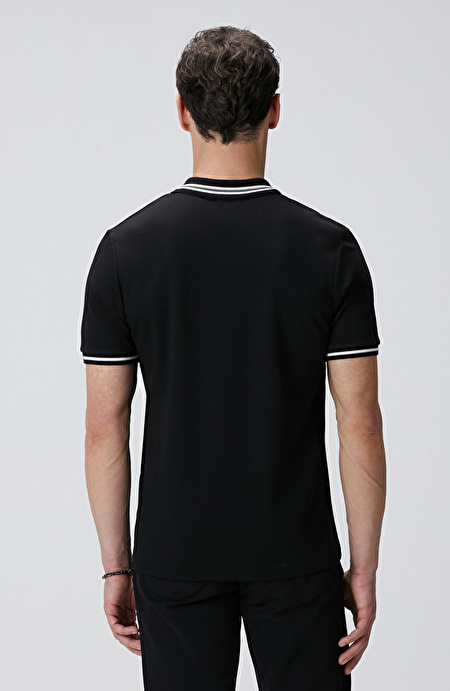 Siyah Polo Yaka Örme T-shirt_4