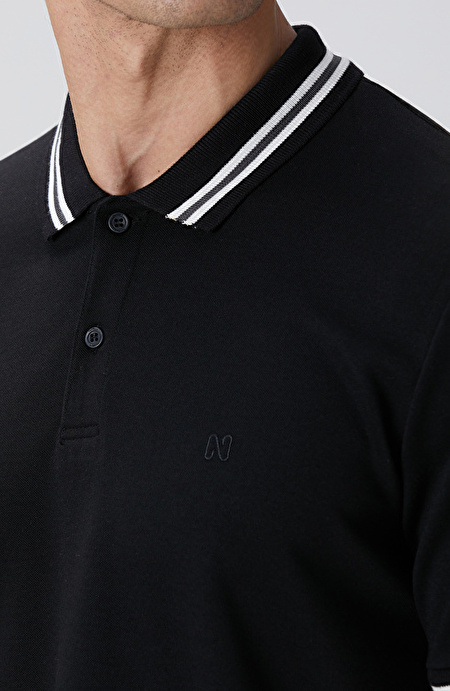 Siyah Polo Yaka Örme T-shirt_5