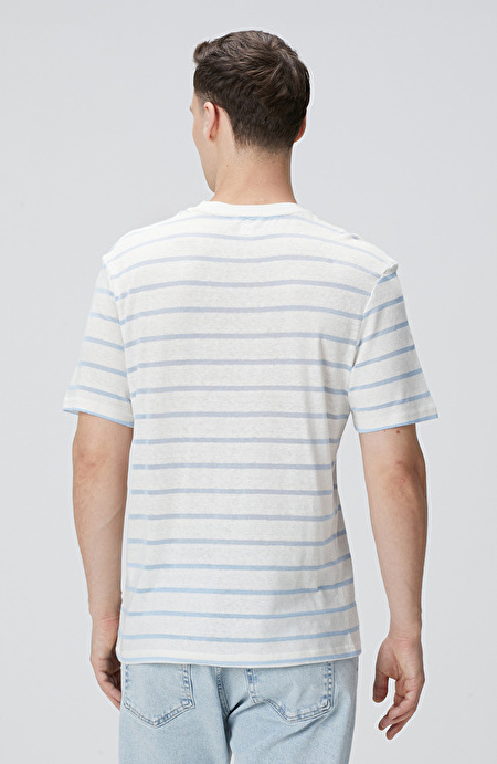 Kırık Beyaz Mavi Keten Karışımlı T-shirt_4
