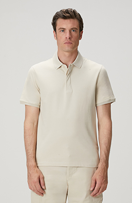 Bej Polo Yaka Gizli Patlı Desenli T-shirt