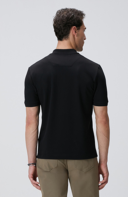 Siyah Polo Yaka Örme T-shirt_4