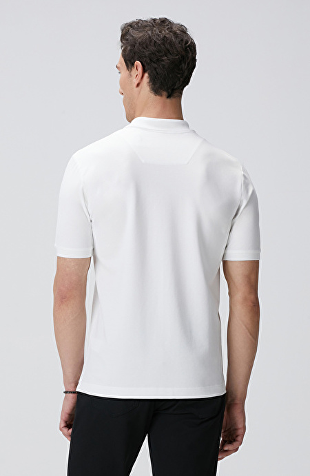 Kırık Beyaz Polo Yaka Örme T-shirt_4