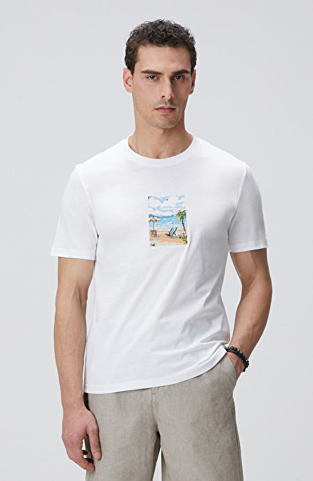 Kırık Beyaz Nakışlı Örme T-shirt