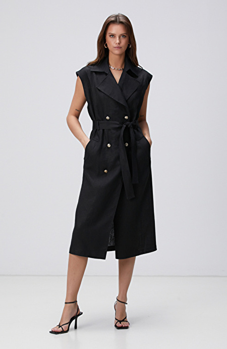 Siyah Maxi Keten Elbise_3