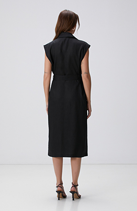 Siyah Maxi Keten Elbise_4