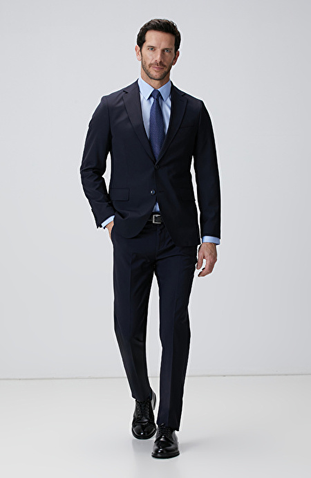 Lacivert Limited Loro Piana Kumaşından Üretilmiş Yün İpek Karışımlı Takım Elbise_2