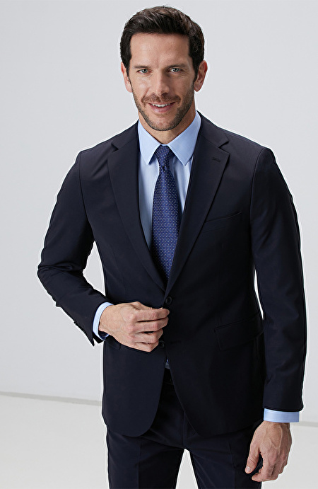 Lacivert Limited Loro Piana Kumaşından Üretilmiş Yün İpek Karışımlı Takım Elbise_3