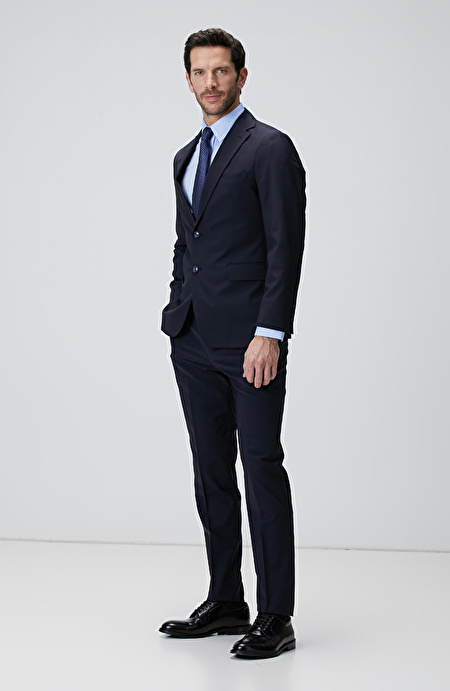 Lacivert Limited Loro Piana Kumaşından Üretilmiş Yün İpek Karışımlı Takım Elbise_4