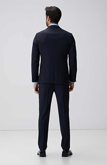 Lacivert Limited Loro Piana Kumaşından Üretilmiş Yün İpek Karışımlı Takım Elbise_5