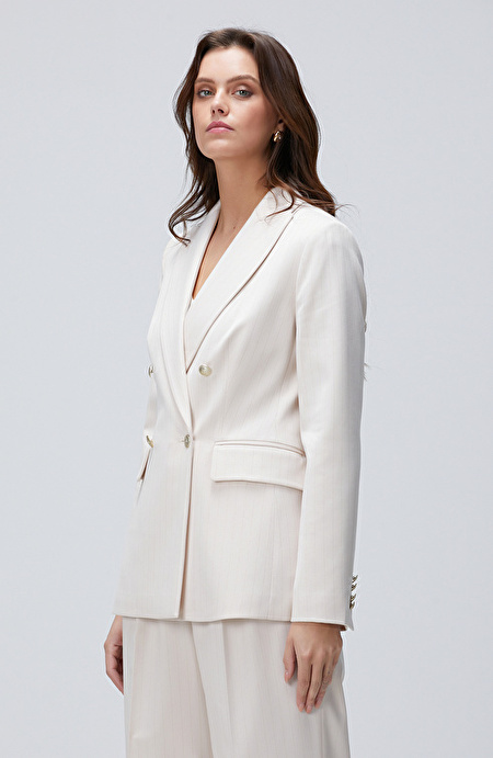 Bej Çizgili Blazer Ceket_3