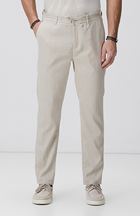Açık Bej Keten Karışımlı Casual Pantolon_1