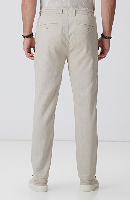 Açık Bej Keten Karışımlı Casual Pantolon_2