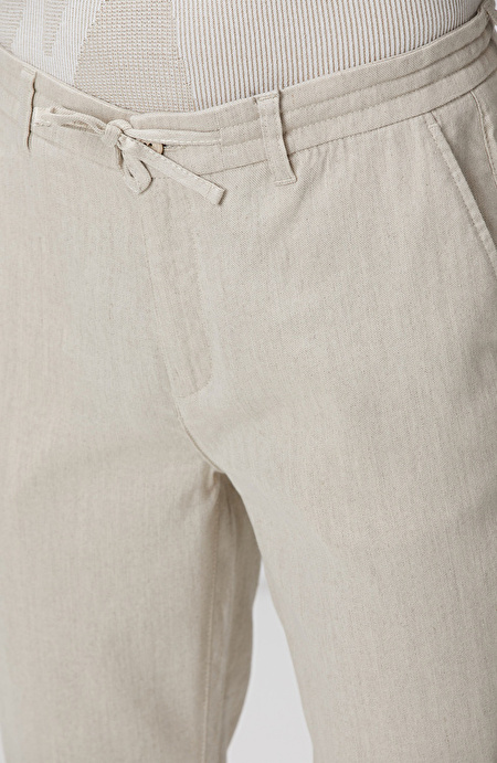 Açık Bej Keten Karışımlı Casual Pantolon_3