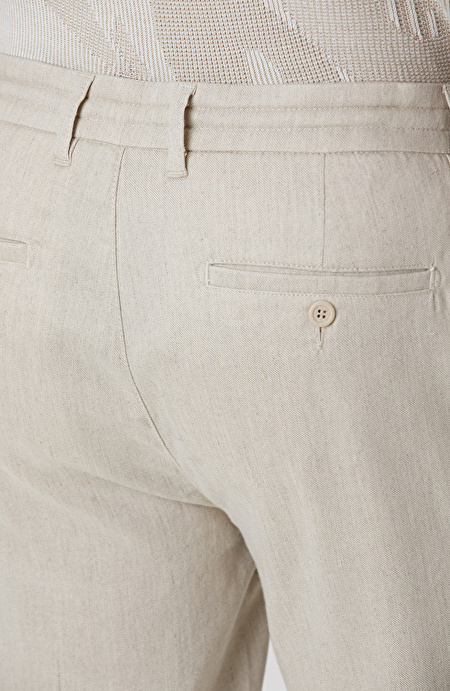 Açık Bej Keten Karışımlı Casual Pantolon_4