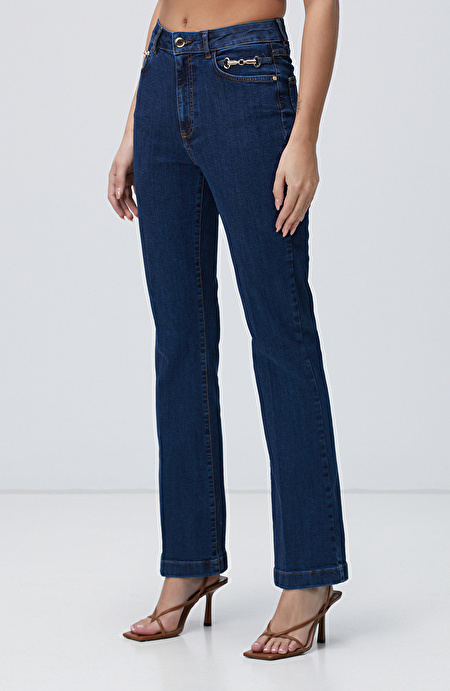 Indigo Aksesuarlı Denim Pantolon_1