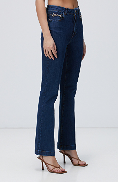 Indigo Aksesuarlı Denim Pantolon_2