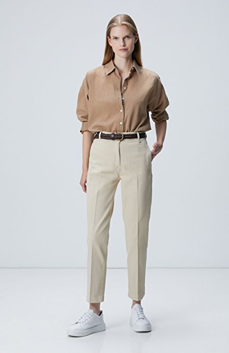 Bej Basic Casual Denim Pantolon