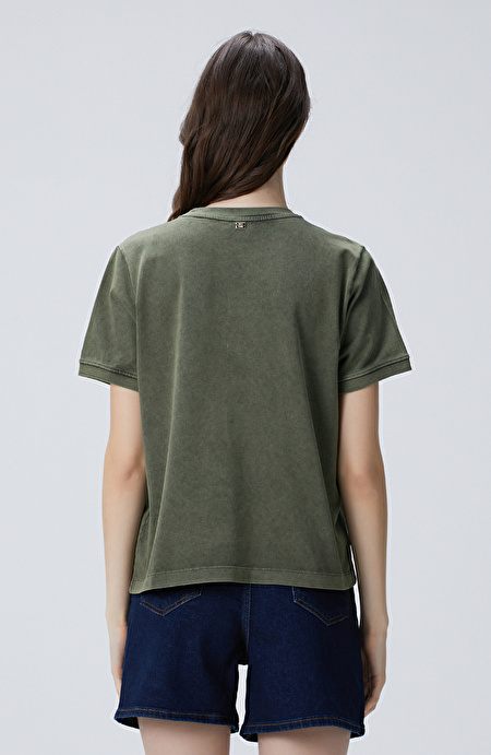 Haki Omuz Taş Detaylı T-shirt_4