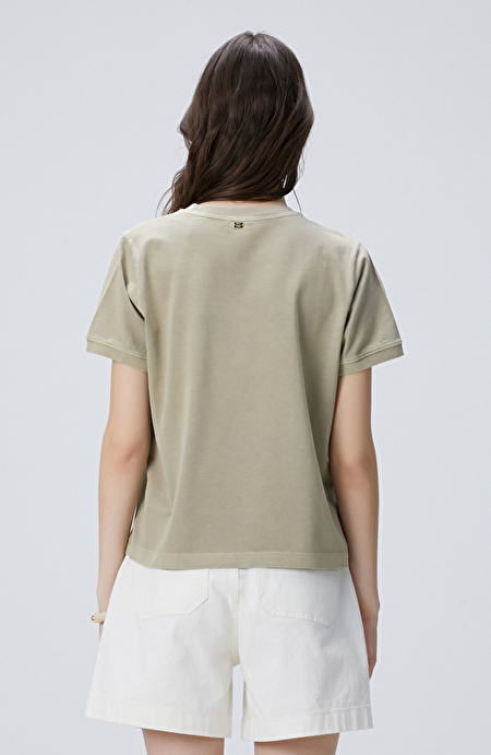 Bej Omuz Taş Detaylı T-shirt_4