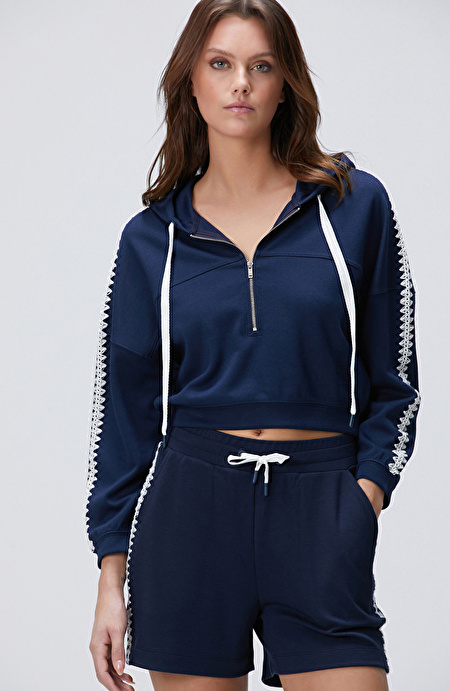 Lacivert Crop Sweatshirt