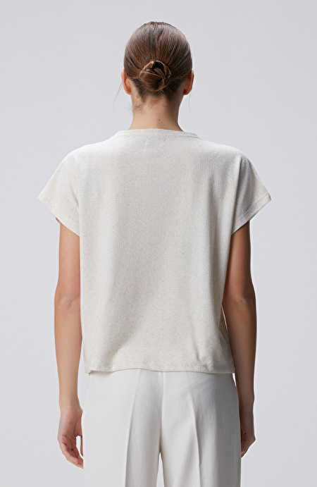 Bej Keten Karışımlı T-shirt_4