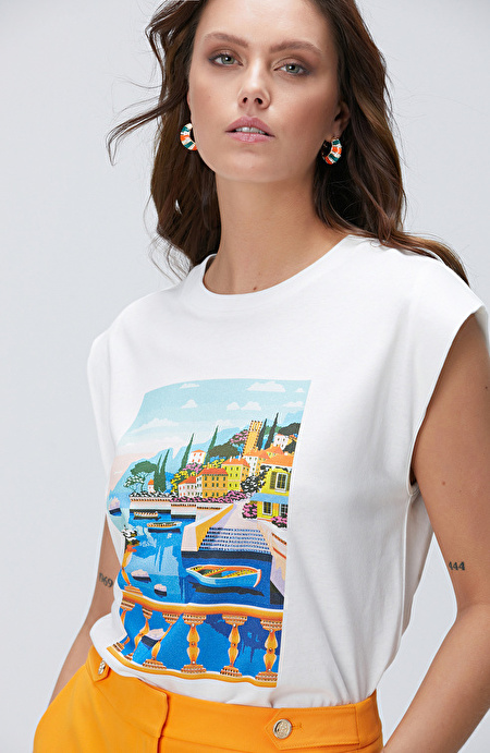 Kırık Beyaz Baskılı T-shirt_2